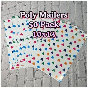 Poly Mailers 50 Pack 10x13 Colorful Hearts Design Pink Blue Orange Green